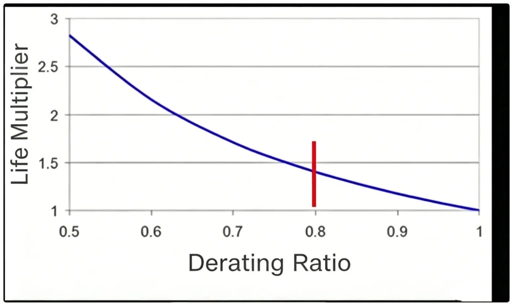 Capacitor voltage derating and service life curve chart