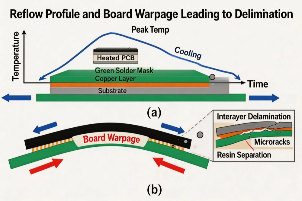 Reflow profile and board warpage leading to delamination