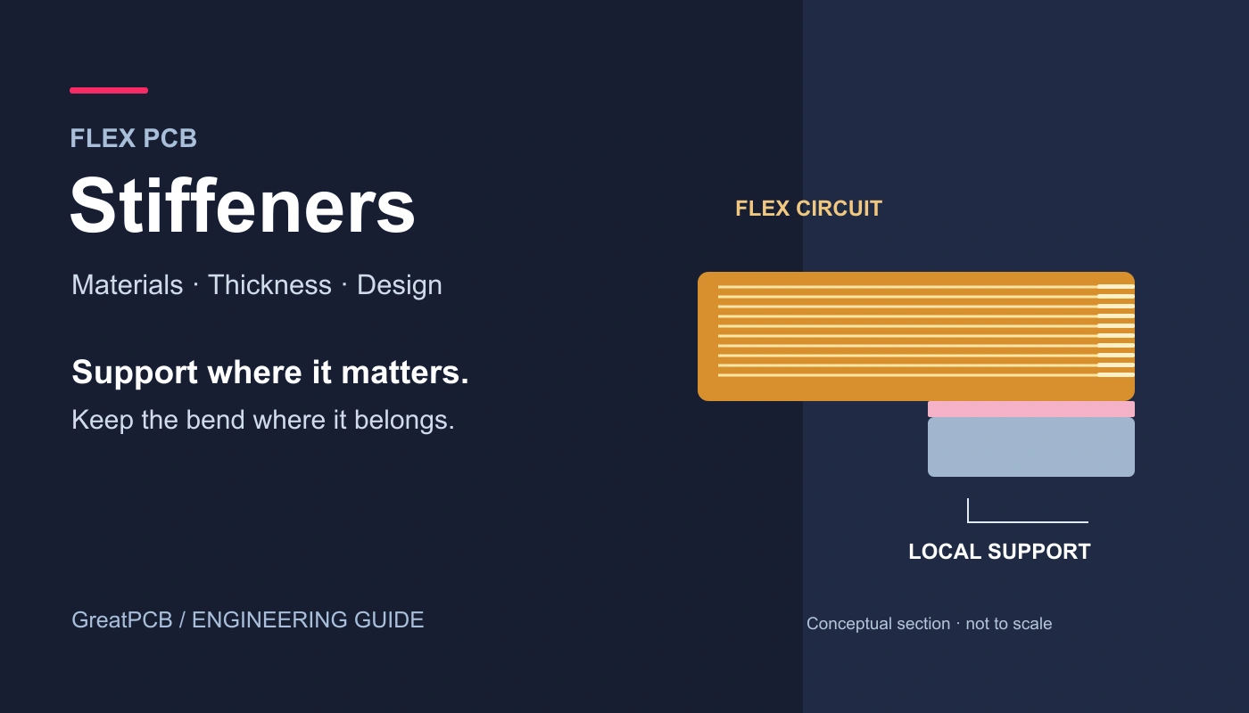Conceptual flexible circuit with a locally bonded stiffener; materials, thickness and design guide