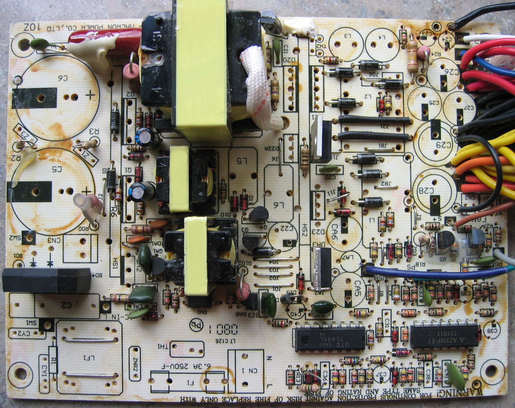 Heavy Copper PCB — power board Real switching power-supply PCB with transformers, rectifiers and wired output connections