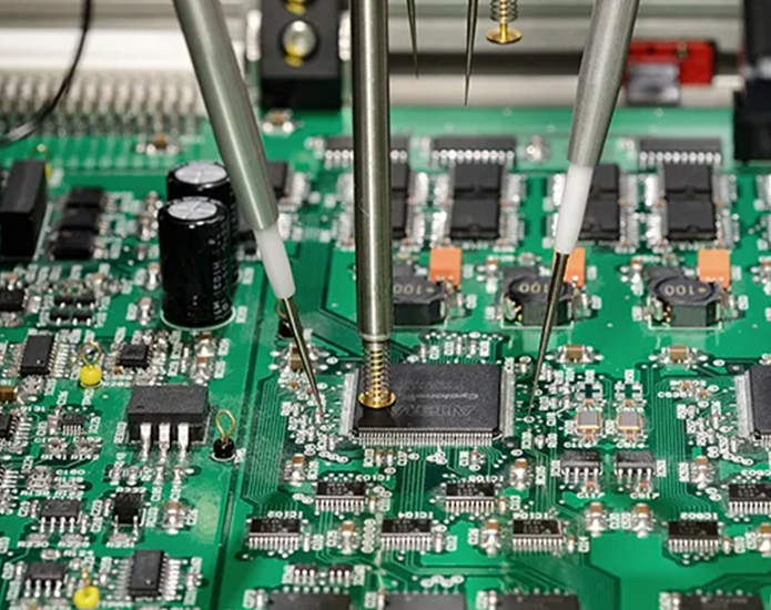 Electrical probes contacting a populated circuit board