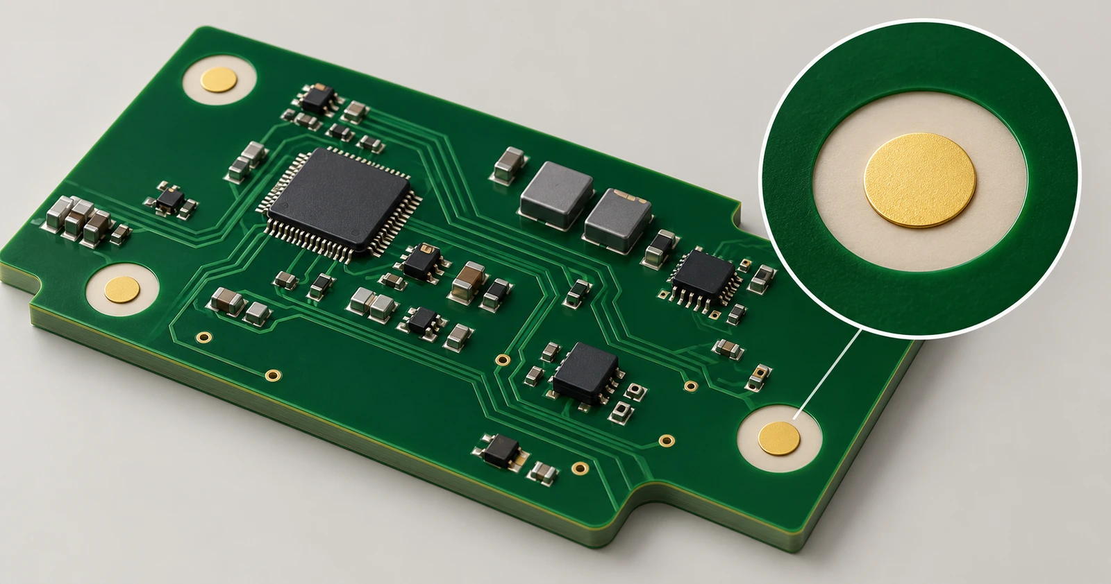 Original technical illustration of PCB fiducial targets and their solder mask openings