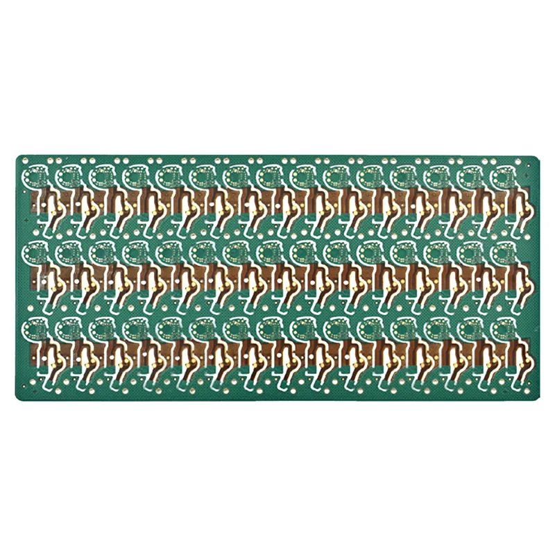 Repeated compact rigid-flex board outlines arranged in a manufacturing panel