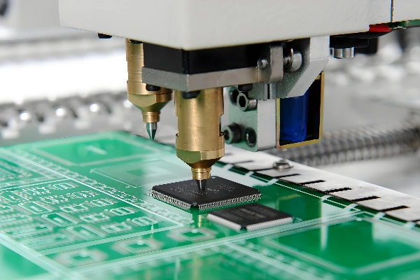 SMT placement equipment positioning components on a circuit board